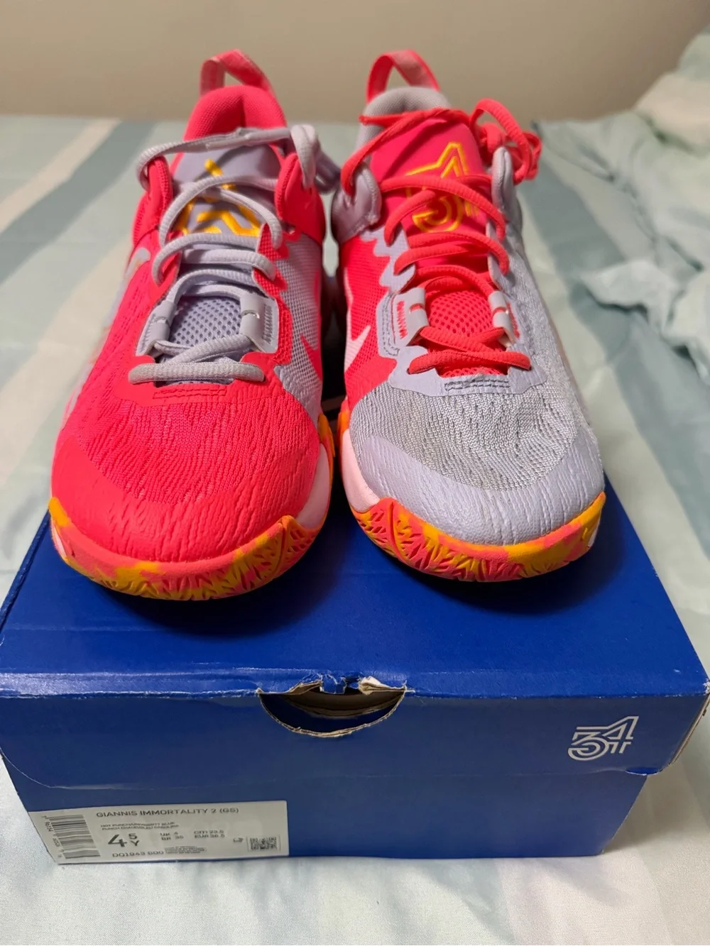 Nike Kids Basketball Shoes - Hot Pink & Light Gray with Yellow Accent